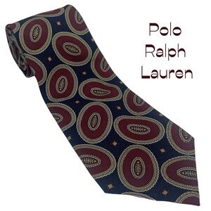 Polo Ralph Lauren Navy Burgundy Gold Medallion Luxury Necktie
